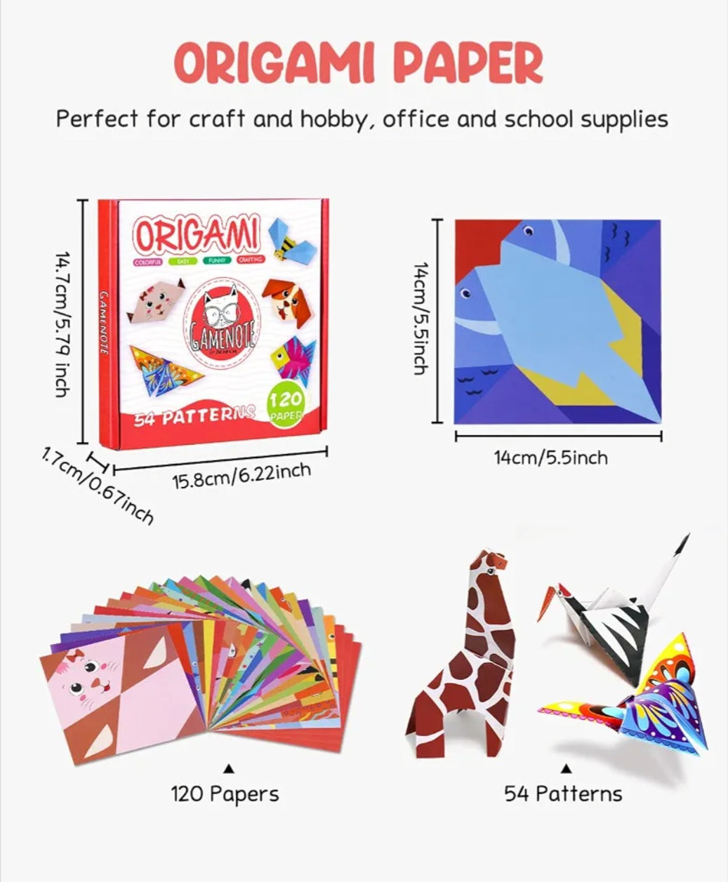 Origami Paper Folding Kit for Kids | 120 Sheets, 54 Patterns & Step-by-Step Instruction Book | Art, Geometry & Creative Learning