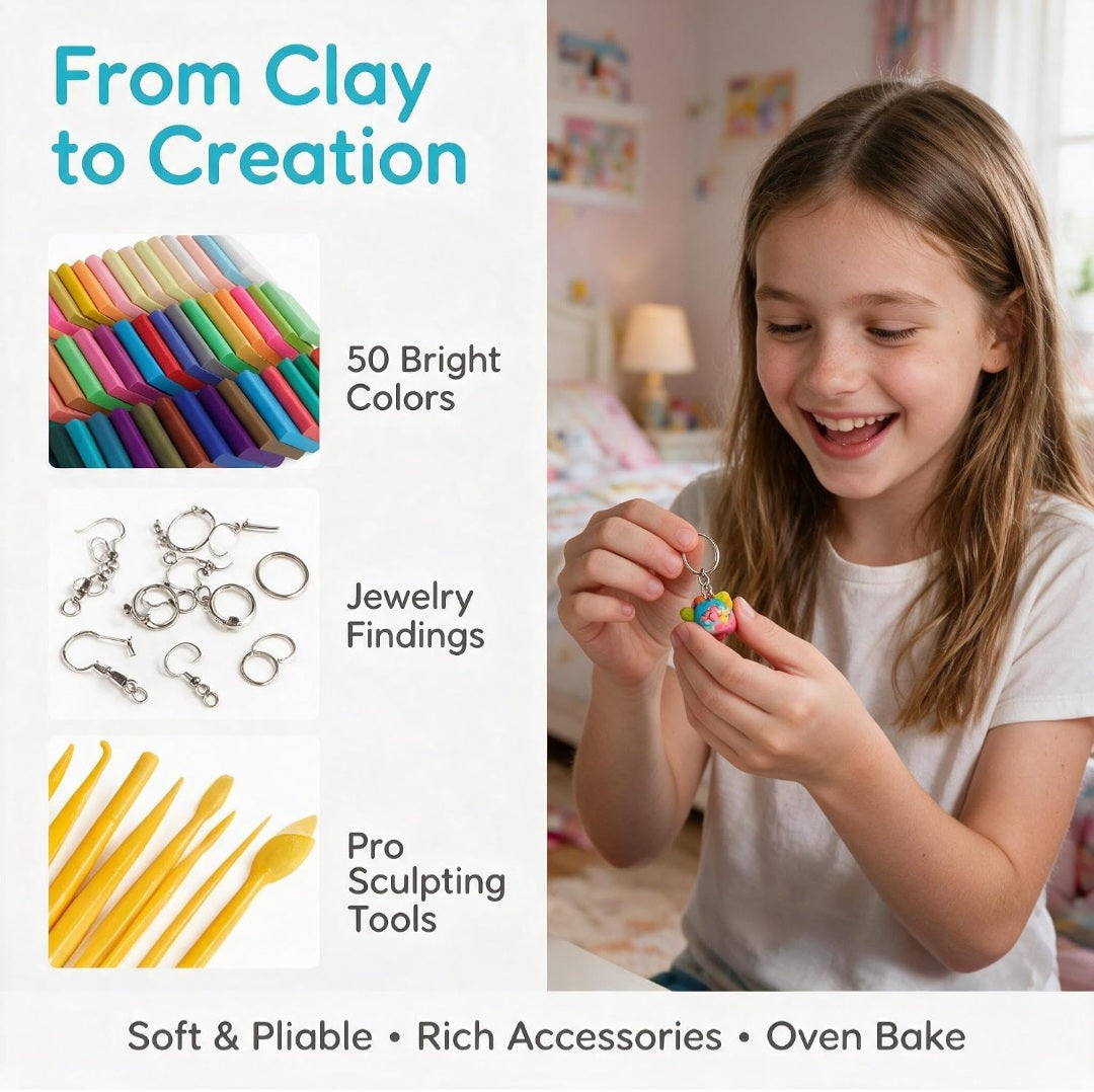 Polymer Clay Modeling Kit | 50 Colors, 20 Sculpting Tools & Accessories | Oven-Bake Clay Art Set for Creative Projects