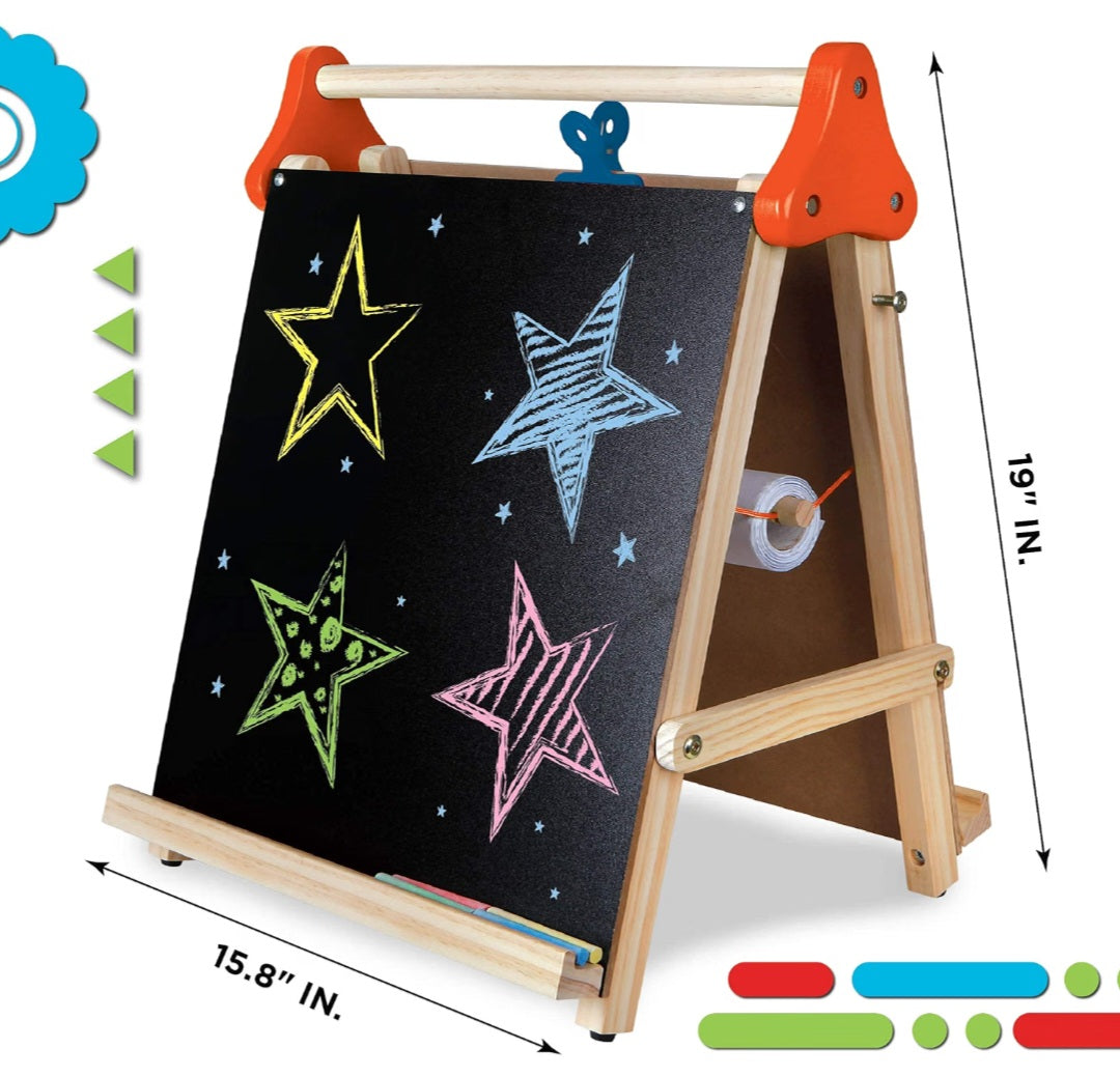 3-in-1 Tabletop Art Easel – Whiteboard, Chalkboard & Paper