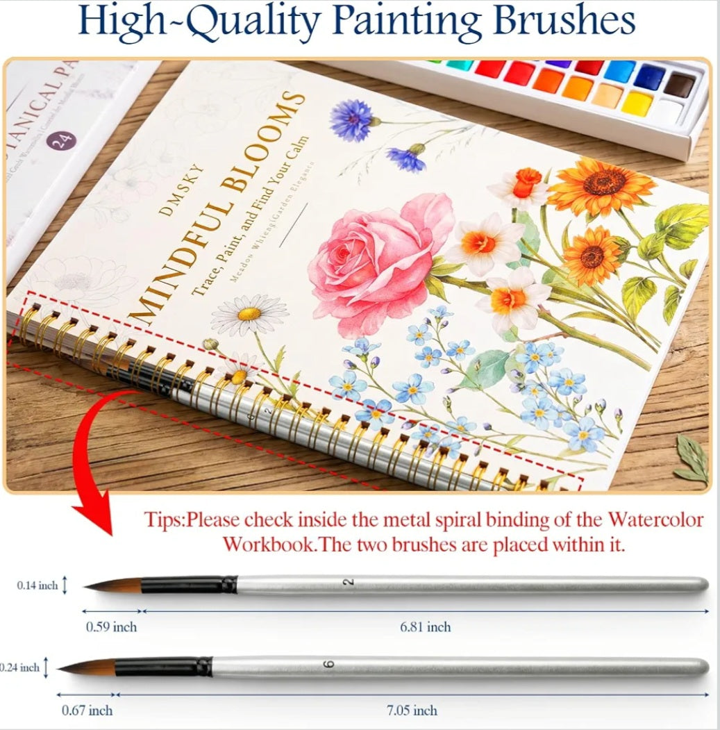 Mindful Blooms Watercolor Workbook Set | 18 Floral Painting Activities