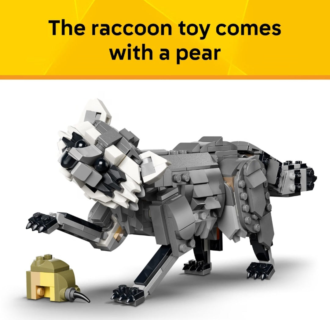 Wild Animals 3 in 1 Build and Learn Kit|Gray Wolf, Falcon, Raccoon
