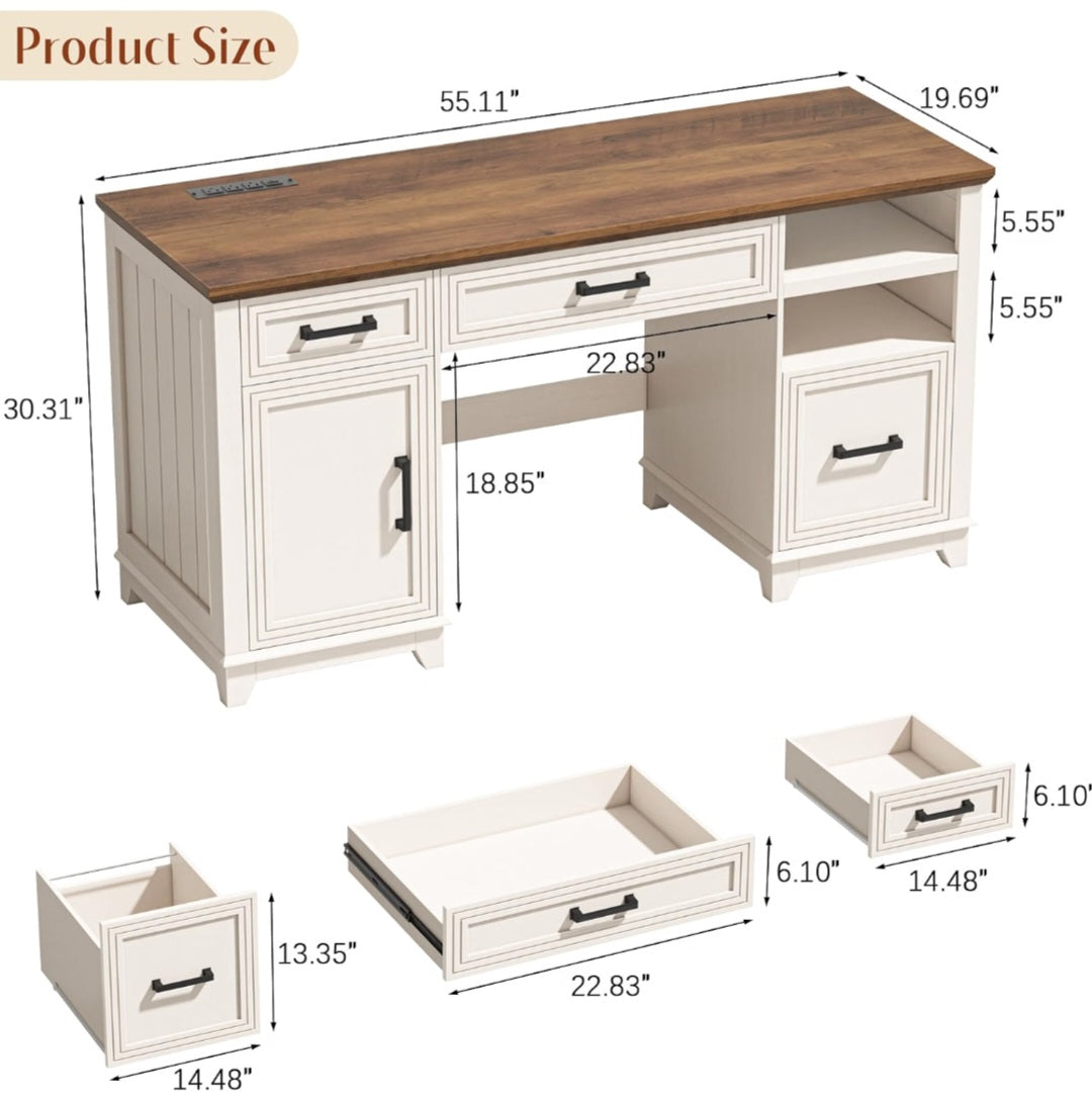 55" Farmhouse Homeschool Desk| Student Learning & Study Workspace
