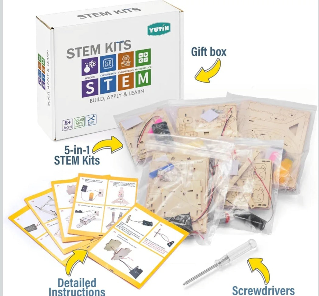 5 in 1 STEM Engineering Kit Set | Wooden DIY Science Models & Hands-On Building Projects