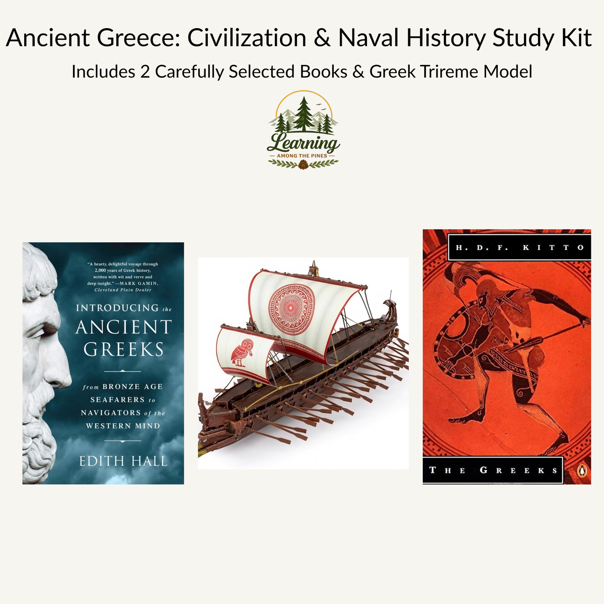 Ancient Greece History & Naval Engineering Study Kit | 2 Books & Greek Trireme Model | Grades 8–12