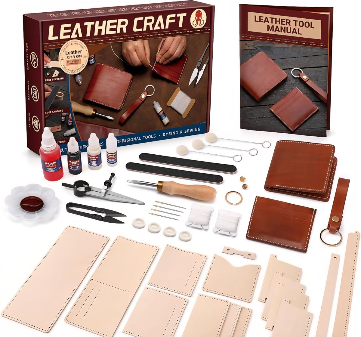 Leatherworking & Wallet Making Kit | Vegetable-Tanned Leather, Tools & DIY Projects
