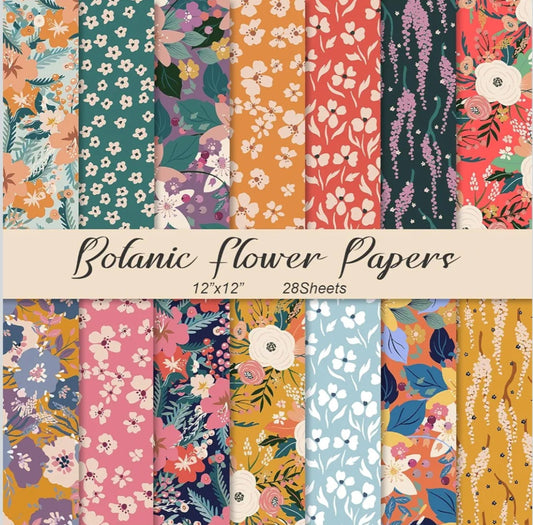 Floral Scrapbook Paper Set | 28 Sheets of 12x12 Vintage Botanical Designs | Paper Crafts & Journaling