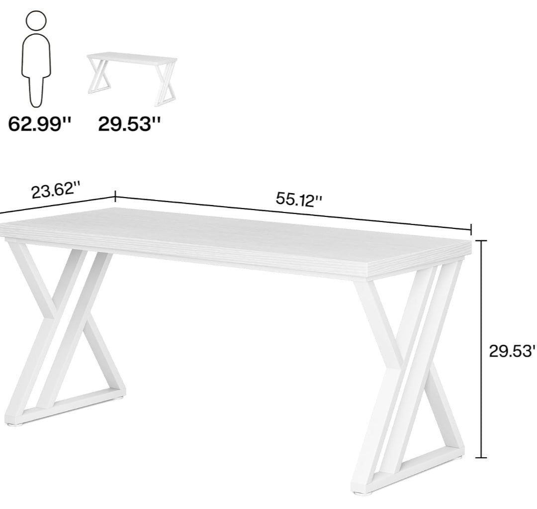 Student Study Desk – White X-Frame Writing & Learning Desk