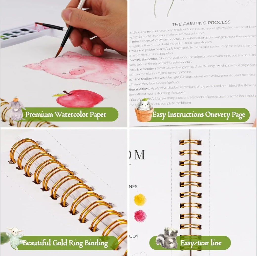 Cozy Barnyard Watercolor Workbook Set | 18 Farm Animal Painting Activities