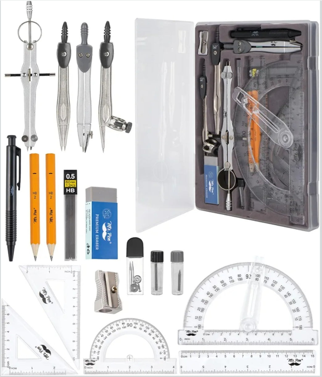 Geometry Set with Compass & Protractor | 15-Piece Math & Geometry Set
