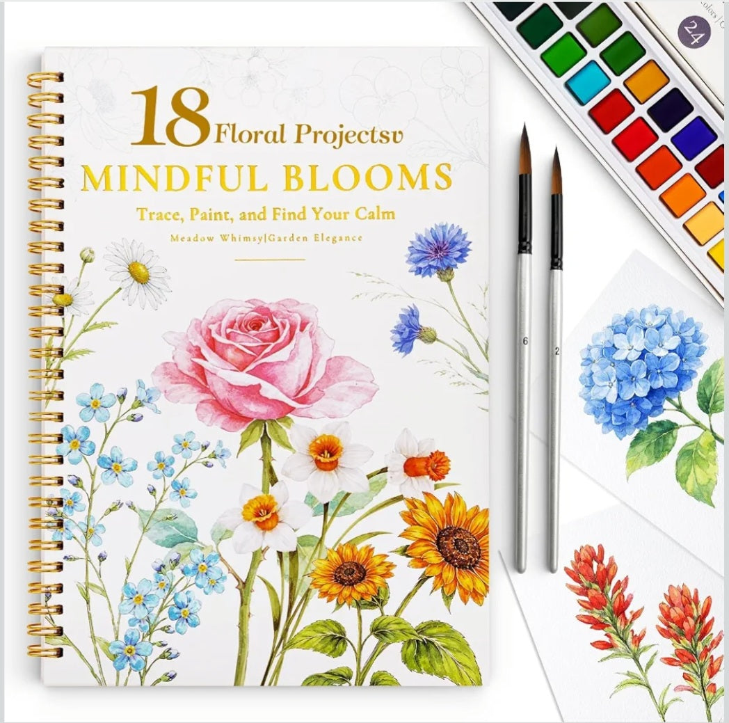 Mindful Blooms Watercolor Workbook Set | 18 Floral Painting Activities