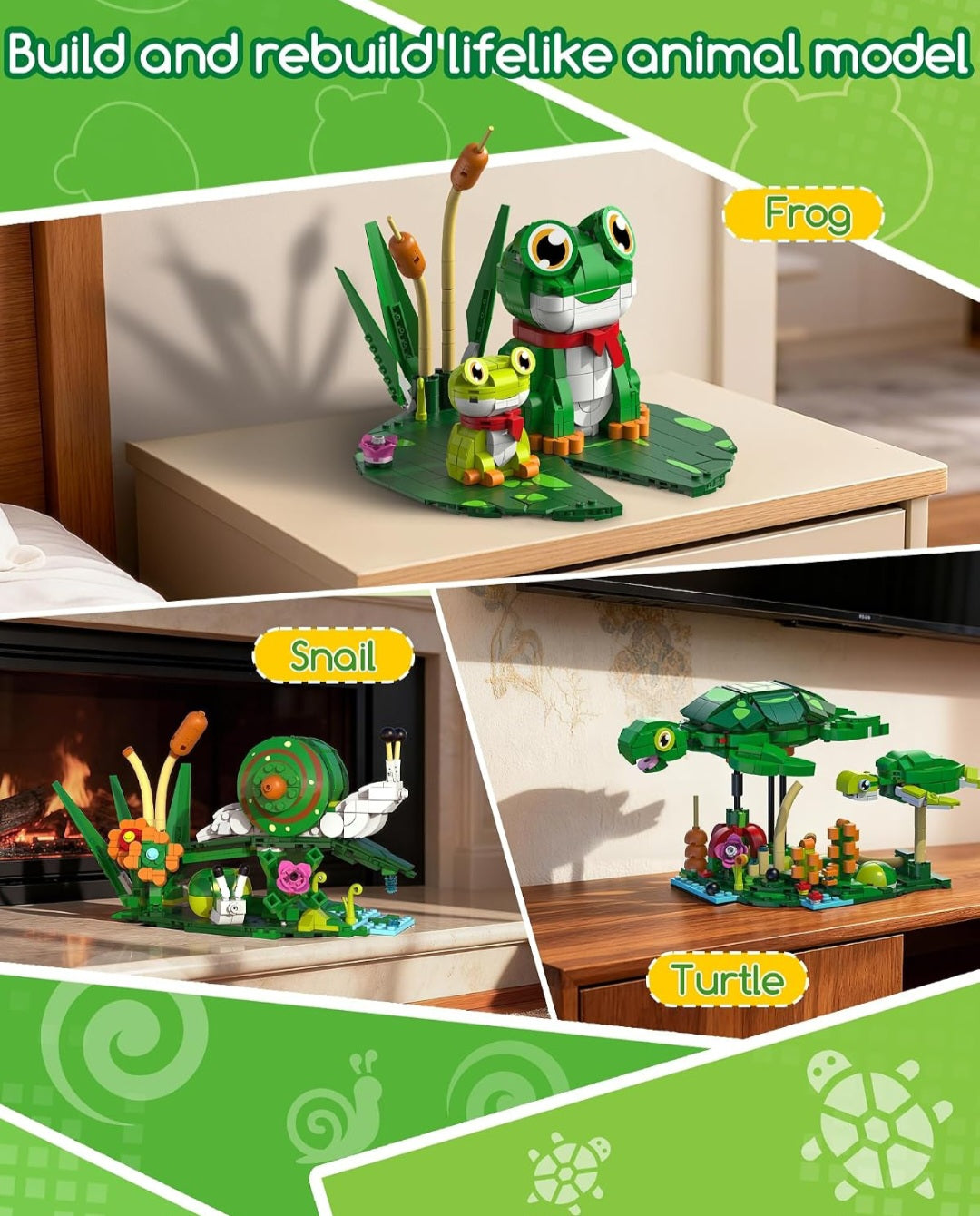 Animals 3-in-1 Build & Learn Kit | LEGO® + Animal Books (Frogs, Snails & Turtles)