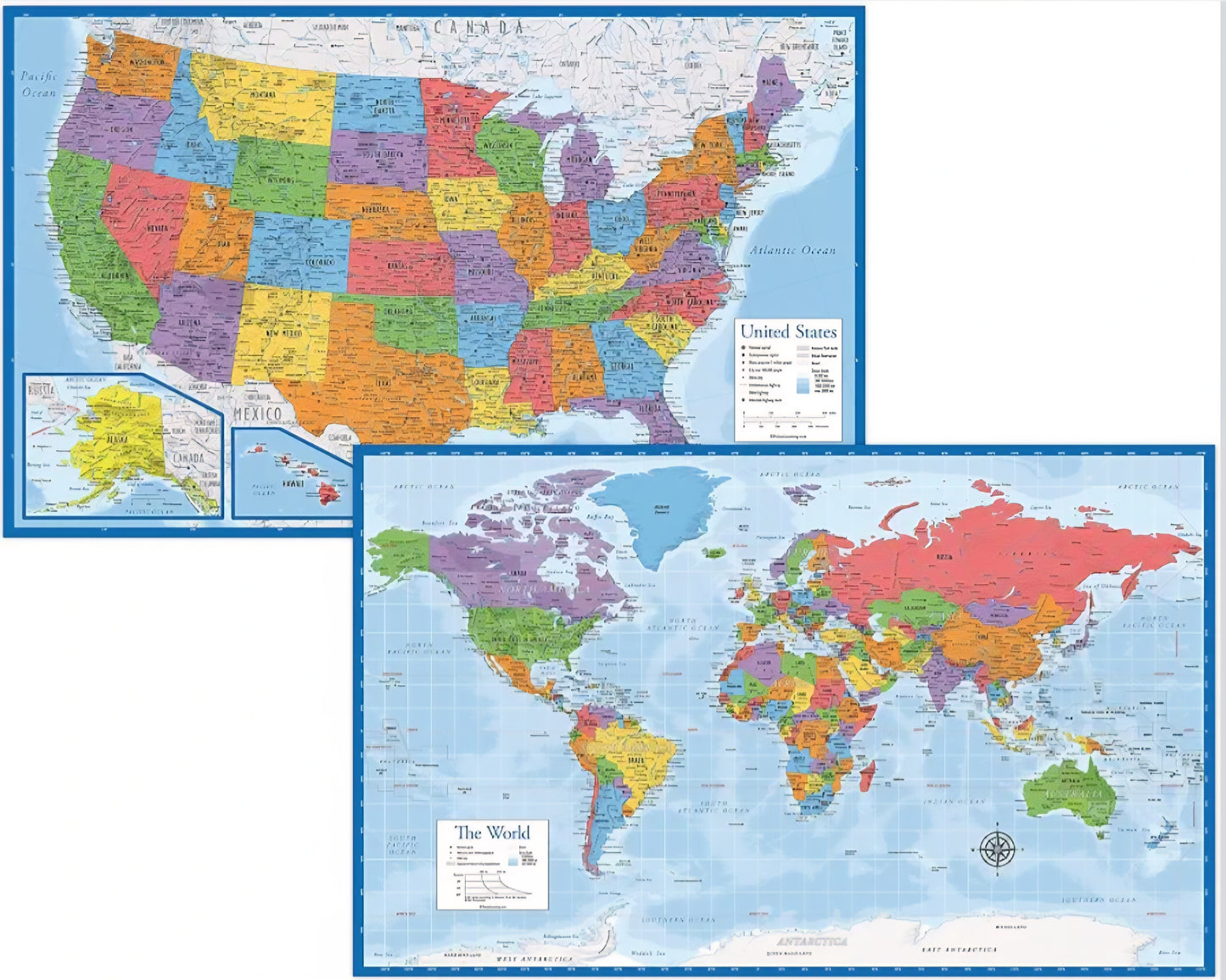 Laminated US & World Maps (set of 2)