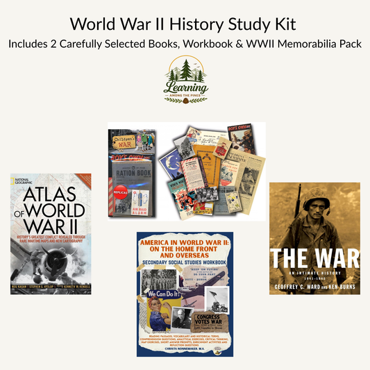 World War II History Study Kit | 2 Books, Research Workbook & WWII Memorabilia Pack | Grades 8–12