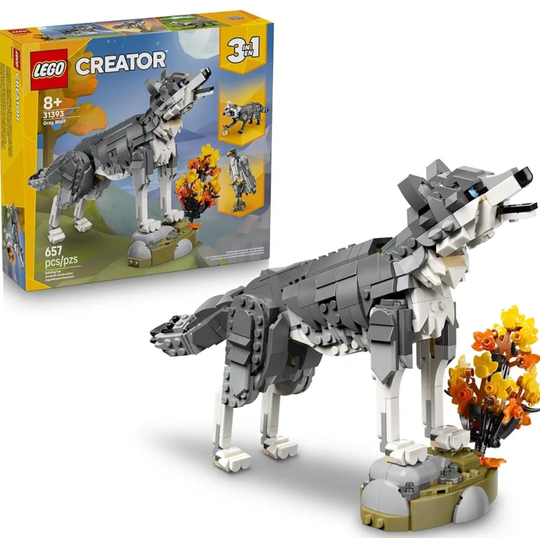 Wild Animals 3 in 1 Build and Learn Kit|Gray Wolf, Falcon, Raccoon