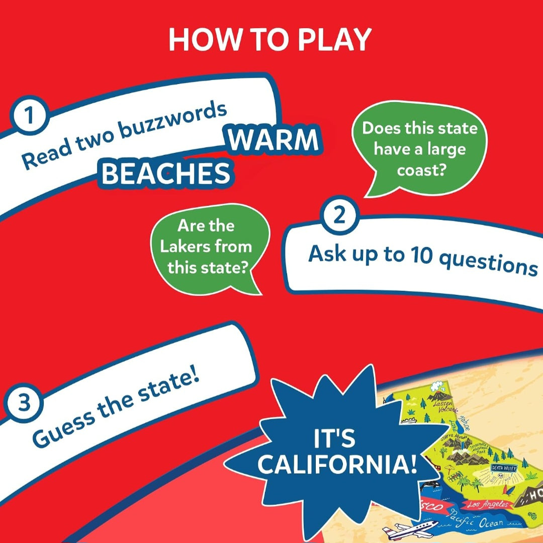 Guess In 10:States of America Educational Geography Game|U.S. States Trivia & Guessing Card Game