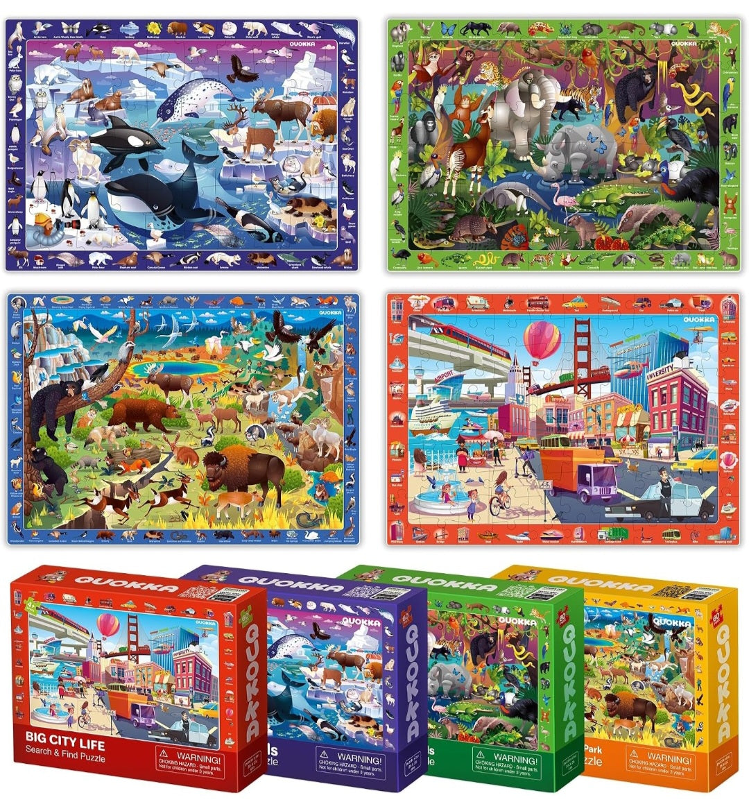 Educational Search & Find Jigsaw Puzzle Set – 4 Pack, 60-Piece Puzzles