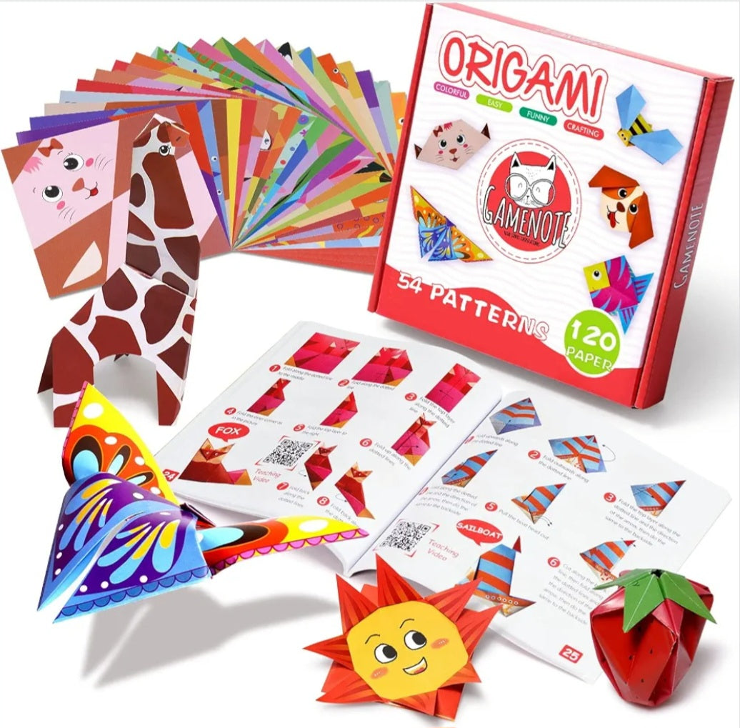 Origami Paper Folding Kit for Kids | 120 Sheets, 54 Patterns & Step-by-Step Instruction Book | Art, Geometry & Creative Learning
