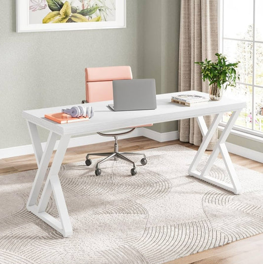 Student Study Desk – White X-Frame Writing & Learning Desk