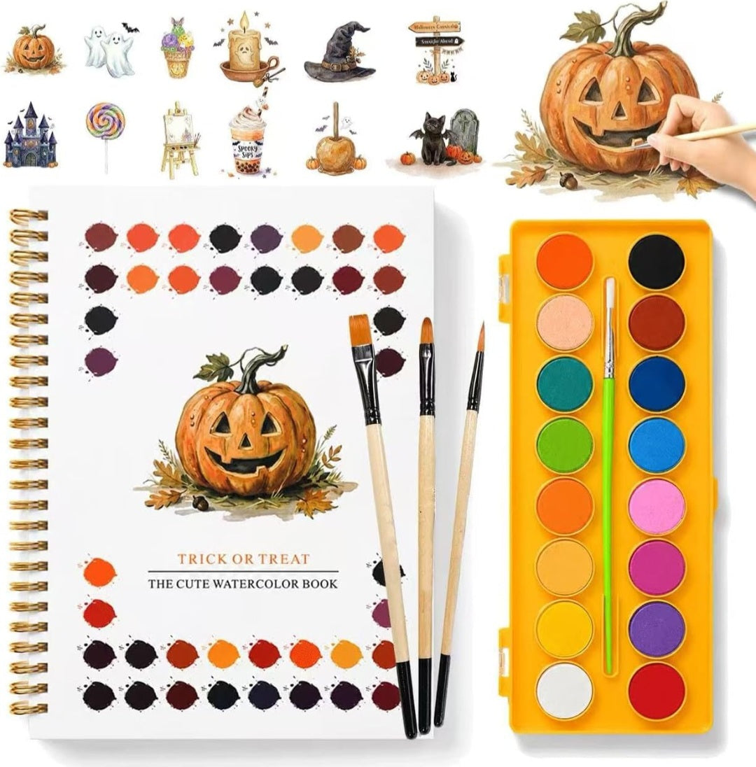 Halloween/Pumpkin Watercolor Workbook|16 Colors|3 Brushes